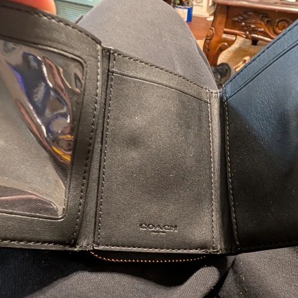 Coach Striped Multicolor Compact Wallet in Teal, Burgundy & Tan - Picture 3 of 6